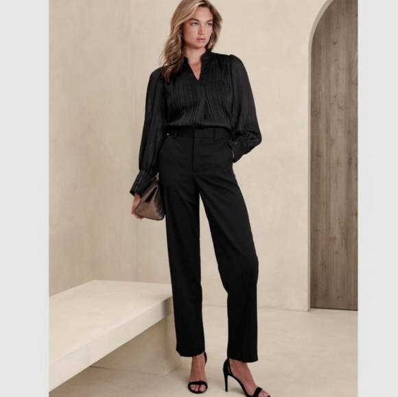 Banana Republic NWT Size XL Lurex Volume Sleeve Black With Silver Blouse - Picture 3 of 6